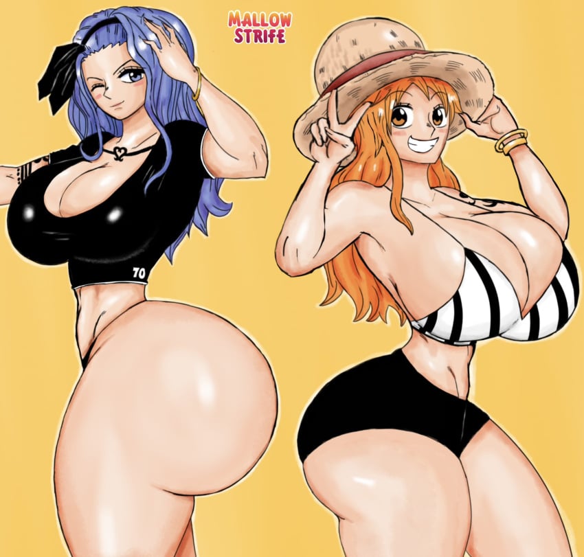 ass big_ass big_breasts big_butt blue_eyes blue_hair clothing female female_only hat large_breasts long_hair mallow_strife nami nami_(one_piece) nojiko one_piece orange_eyes orange_hair shounen_jump