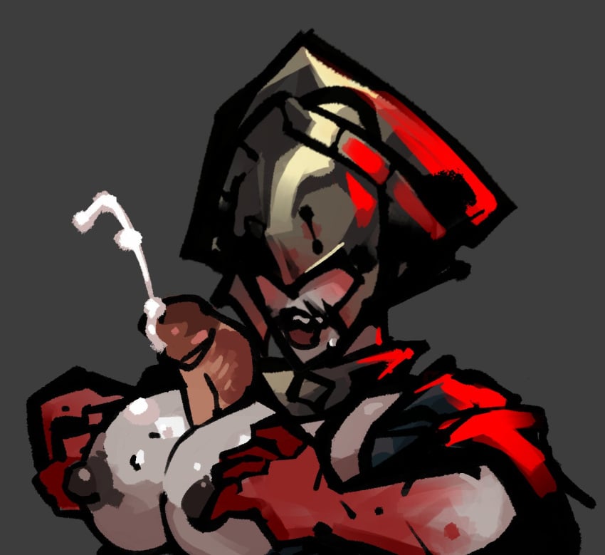 1boy1girl accurate_art_style dark_nipples darkest_dungeon duchess_(darkest_dungeon) ejaculation ejaculation_between_breasts female_focus light-skinned_female monster_girl penis surprised titjob