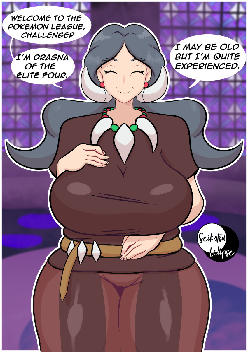 alternate_version_at_source alternate_version_available artist_logo artist_name big_breasts breasts commission drasna_(pokemon) gilf grey hair huge_breasts nintendo pokemon seikatsueclipse