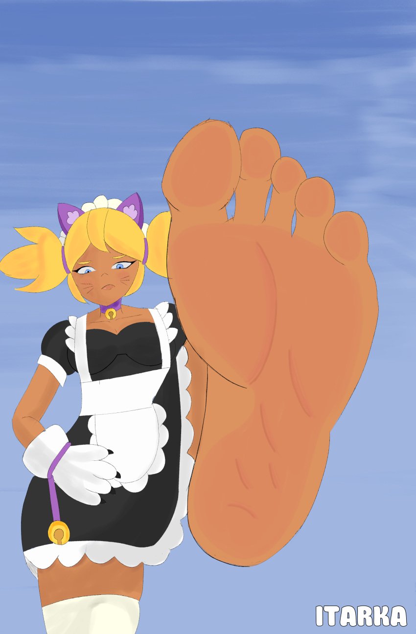 1girls after_work brawl_stars cat_ears cat_maid_mandy_(brawl_stars) feet foot_fetish foot_focus giantess itarka maid maid_mandy_(brawl_stars) mandy_(brawl_stars) smelly_feet sole_female soles sweaty_feet