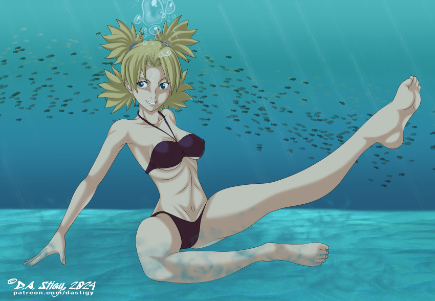 1girls 5_toes barefoot bikini blonde_hair blue_eyes dastigy feet female female_only naruto naruto_(series) soles solo solo_female solo_only temari toes underwater