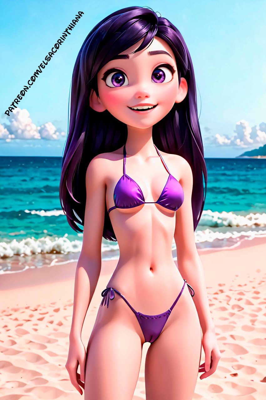 1girls 1woman ai_generated ai_nude ai_porn beach bikini brown_hair disney elsacorinthiana female female_only happy outdoor outdoors patreon patreon_link patreon_url purple_bikini purple_eyes purple_hair sea_background semi-naked semi-nude semi_naked semi_nude skinny skinny_girl standing sun sunny_beach the_incredibles the_incredibles_2 thin_body thin_breasts thong_bikini violet_parr white_skin