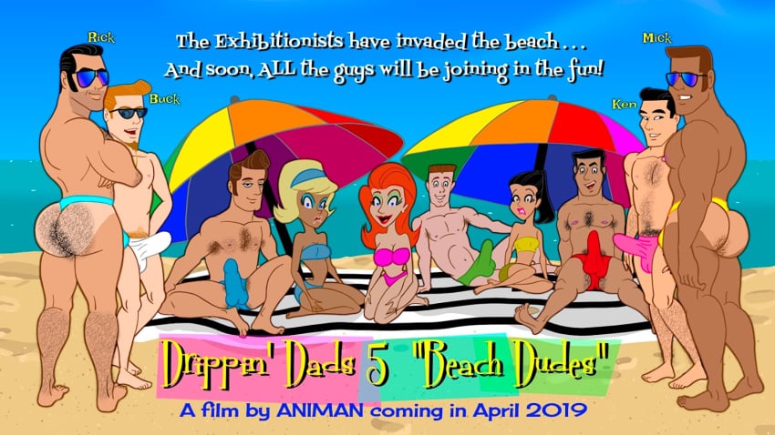 3girls 4boys 7boys animan animanstudios beach beach_dudes beach_towel beard_stubble big_ass big_breasts big_butt big_penis bikini black_eyes black_hair blonde_hair blue_eyes blue_eyeshadow body_hair boner brown_eyes brown_hair brown_skin dark_skin drippin_dads erect_penis erection erection_under_clothes eyelashes female goatee green_eyeshadow hairy_ass light_skin lipstick male parasol promotional_art red_hair speedo sunglasses tan_skin teaser text umbrella underwear white_skin