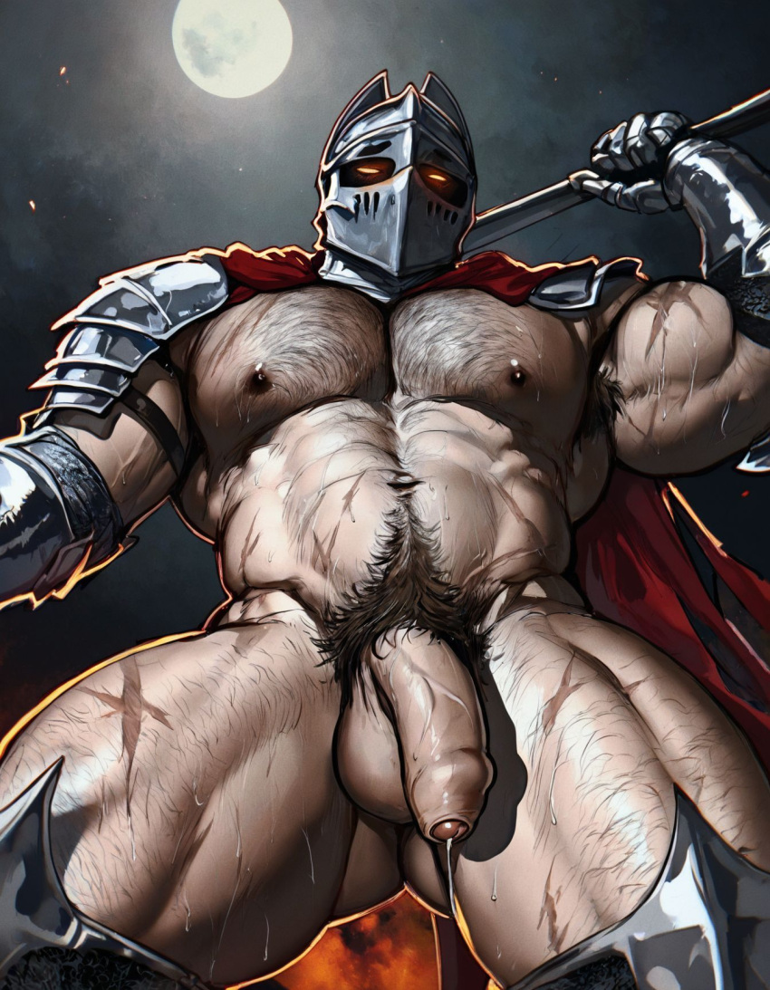 1boy 2024 ai_generated alpha_male armor balls bara barazoku big_balls big_penis boyfriendai completely_nude completely_nude_male faceless_male hairy_chest helmet looking_at_viewer male male_nipples male_only male_pubic_hair masked muscular_male nipples nude penis precum precum_drip sweat sweating