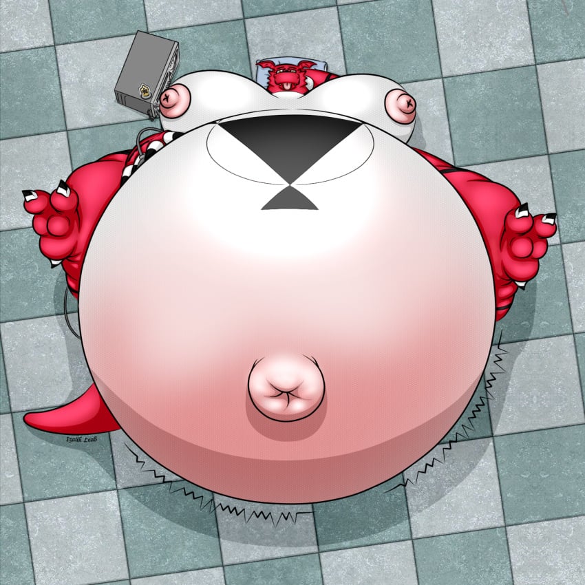 balloon_inflation belly belly_blush big_belly big_outie_navel breasts digimon feet female guilmon huge_belly huge_boobs huge_nipples massive_belly nipples outie_navel pregnant soles tongue_out