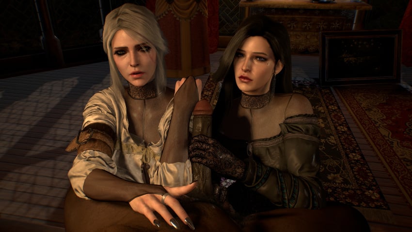 3d absurd_res bodystocking ciri dark-skinned_male dark_skin immoralless interracial pale-skinned_female penis_measuring the_witcher_(series) the_witcher_3:_wild_hunt yennefer