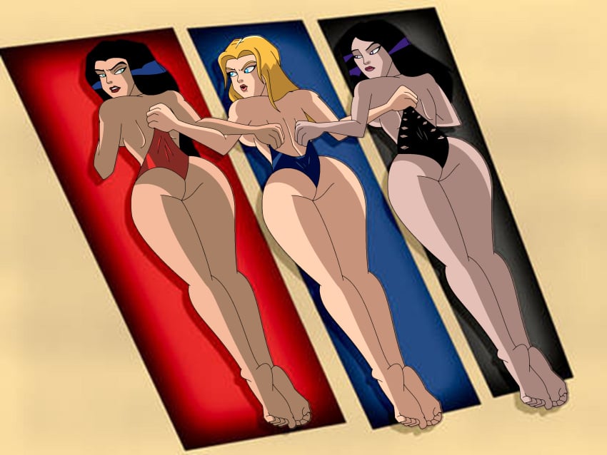 3girls a-force barefoot beach beach_attire beach_towel bite_lips black_hair black_swimsuit blonde_hair blue_eyes blue_swimsuit braless captain_marvel carol_danvers female female_only green_eyes human human_only jessica_drew jessica_jones laying_on_stomach light-skinned_female light_skin lips_bite marvel purple_eyes red_swimsuit spider-man_(series) spider-woman spider-woman_(jessica_drew) swimwear the_avengers:_earth's_mightiest_heroes webart20 wedgie wedgie_girl wedgiegirl