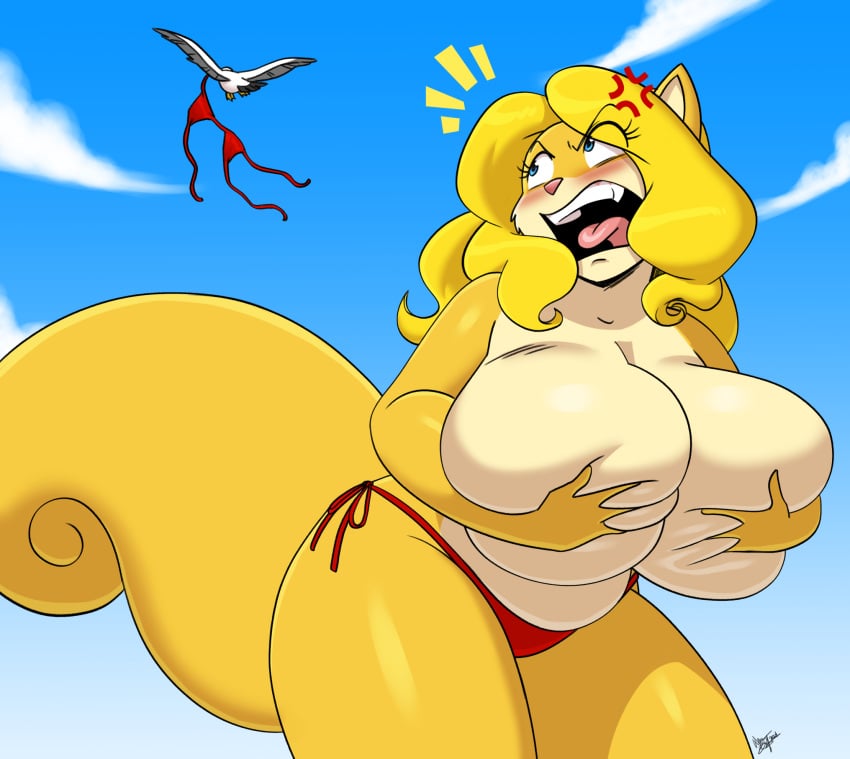 aeolus06 bbw beach bikini bikini_bottom bikini_top bra breasts_bigger_than_head huge_breasts no_humans panties red_bikini red_bikini_bottom red_bikini_top red_bra red_panties ronzo shonuff shonuff44 squirrel squirrel_girl stealing_clothes stolen_bikini stolen_swimsuit sweetcorn