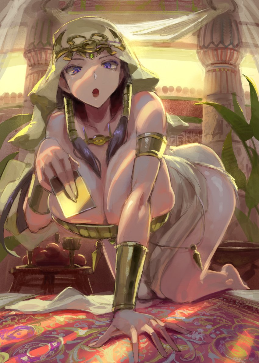 accessory card clothing egyptian egyptian_female female goddess huge_breasts isis_ishtar kazo looking_at_viewer open_mouth solo_female voluptuous yu-gi-oh! yu-gi-oh!_duel_monsters