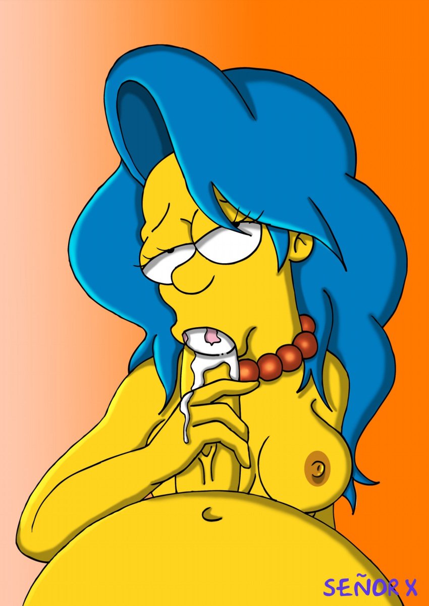 breasts color cum fellatio female giver_pov homer_simpson human insertion male male_pov marge_simpson nipples nude oral partial_male penis pov senor_x straight the_simpsons