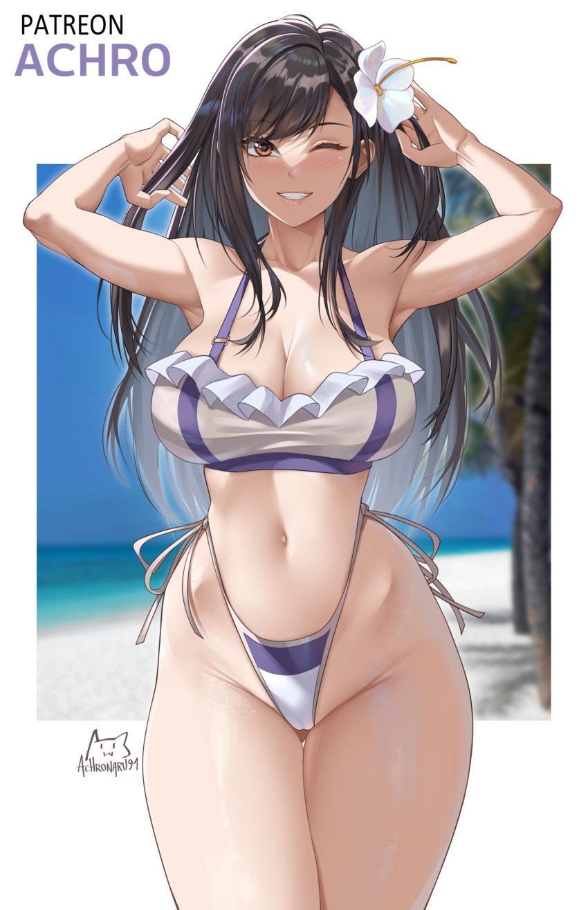 1girls achromaru bikini black_hair breasts female final_fantasy final_fantasy_vii final_fantasy_vii_rebirth final_fantasy_vii_remake hi_res huge_breasts light-skinned_female light_skin long_hair red_eyes swimsuit thick_thighs tifa_lockhart tifa_lockhart_(shining_spirit)