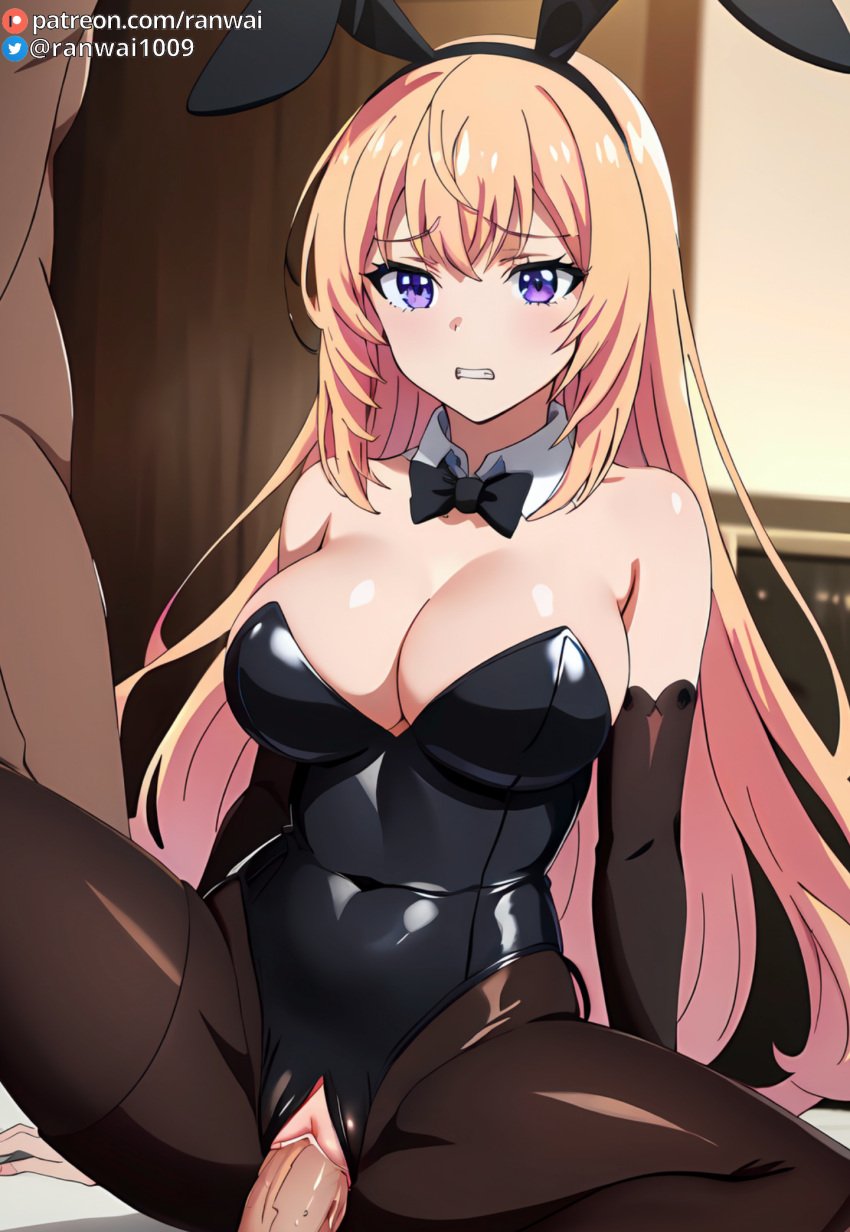 ai_generated anime bondage bunny_girl bunnysuit classroom_of_the_elite cowgirl_position ichinose_honami_(cote) large_breasts purple_eyes ranwai sex stable_diffusion vaginal_penetration vaginal_sex youkoso_jitsuryoku_shijou_shugi_no_kyoushitsu_e