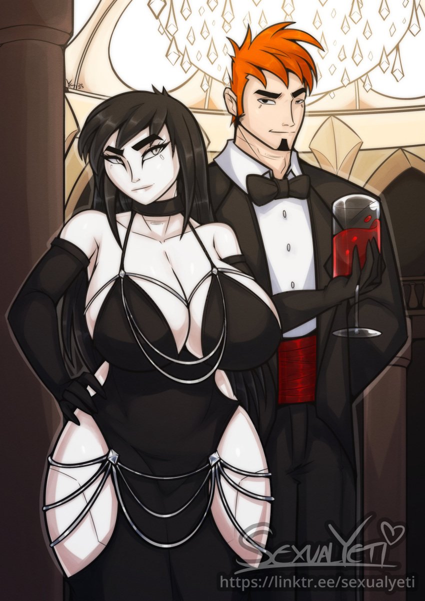 black_hair breasts_bigger_than_head cleavage dress gloves goth huge_breasts long_hair meme_attire modakawa_dress original_character pale_skin sexualyeti