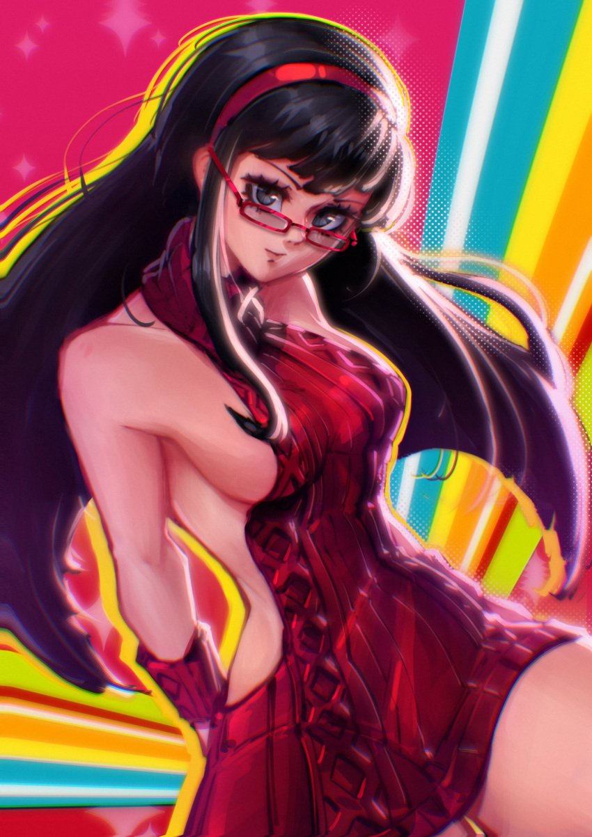 alternate_costume amagi_yukiko atlus breasts female female_only glasses hatidraw persona persona_4 solo sweater