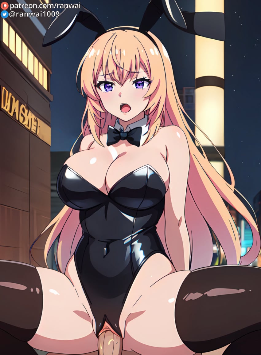 ai_generated anime bondage bunny_girl bunnysuit classroom_of_the_elite cowgirl_position ichinose_honami_(cote) large_breasts purple_eyes ranwai sex spread_legs stable_diffusion thighhighs vaginal_penetration vaginal_sex youkoso_jitsuryoku_shijou_shugi_no_kyoushitsu_e