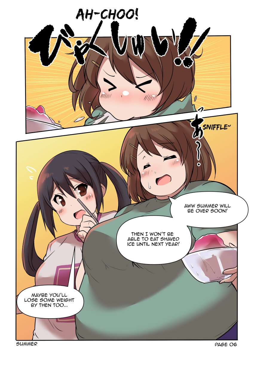 azusa_nakano_(k-on!) bbw belly_overhang big_belly big_female black_hair blush brown_hair chubby chubby_female embarrassed fat fat_ass fat_female fat_fetish fat_girl fat_woman fatty k-on! kurocaze large_female manga obese obese_female overweight overweight_female pig plump pork_chop sneeze speech_bubble sweatdrop thick_thighs tubby weight_gain yui_hirasawa_(k-on!)