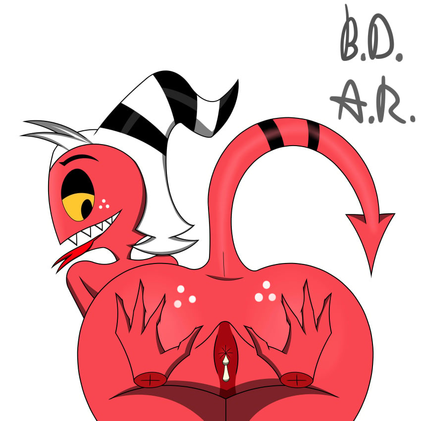 absurd_res anthro anus ass b.d.a.r. bodily_fluids cum cum_drip cum_inside dripping freckled_butt freckles freckles_on_face genital_fluids helluva_boss hi_res humanoid imp looking_at_viewer looking_back looking_pleasured male moxxie_(helluva_boss) rear_view solo spread_anus spreading