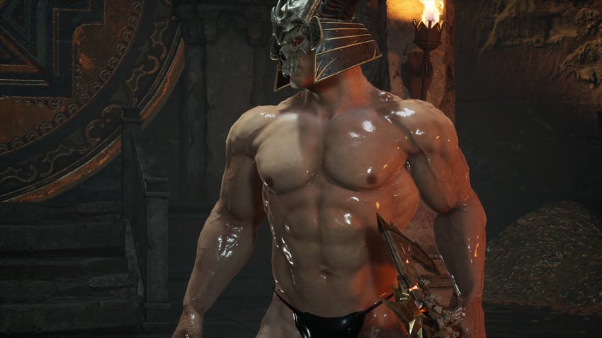 1boy 1male 3d 3d_(artwork) 3d_model evil_eyes general_shao glowing_eyes haviksluz holding_axe holding_weapon imposing intimidating male male_focus male_only masculine masculine_male mortal_kombat mortal_kombat_1_(2023) muscles muscular muscular_male netherrealm_studios no_underwear outdoors outworld outworlder scantily_clad shao_kahn skimpy_outfit solo solo_focus solo_male tasteful_nudity thong thong_only