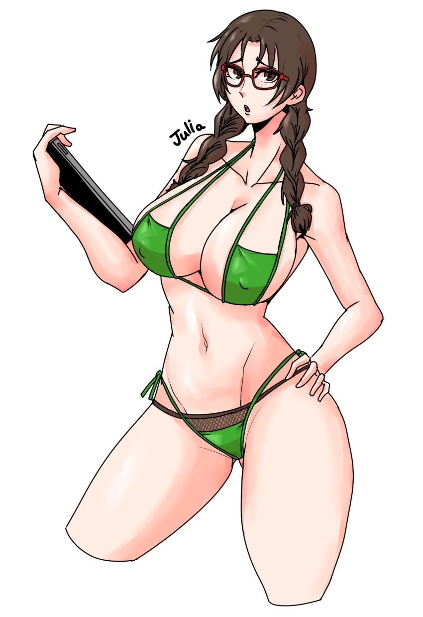 1girls big_breasts bikini braided_hair braided_twintails breasts busty curvaceous curvy curvy_body curvy_female curvy_figure escape1111 female glasses green_bikini huge_breasts julia_chang large_breasts namco tekken tekken_7 voluptuous