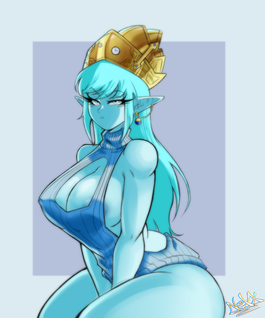 aeos agios aiosu areola_slip blue_body blue_eyes blue_hair coffeenexxa crown dragon_ball dragon_ball_heroes dragon_ball_z earrings goddess huge_boobs huge_breasts long_hair nexxa nipple_bulge nipple_slip potara_earrings sleeveless_sweater sleeveless_turtleneck super_dragon_ball_heroes supreme_kai_of_time sweater thick_thighs time_power_unleashed_form time_power_unleashed_form_(dragon_ball) turtleneck virgin_killer_sweater wide_hips