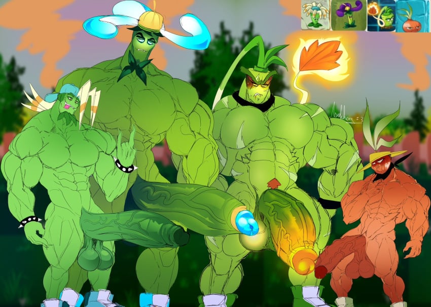 4boys abs anthro anthrofied asolchan bara big_balls big_muscles big_penis bloomerang_(pvz) erect_penis erection goes_hard humanoid humanoid_genitalia humanoid_penis hyper hyper_balls hyper_genitalia hyper_penis lip_biting looking_at_viewer male male_focus male_only muscular muscular_anthro muscular_male nightshade_(pvz) pecs pectorals plant plants_vs._zombies plants_vs_zombies plants_vs_zombies_2:_it's_about_time spiked_bracelet stunion_(pvz) tongue_bite wasabi_whip_(pvz)