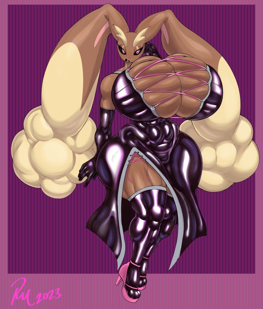 anthro breasts female gloves heart-shaped_pupils high_heels huge_breasts legwear lopunny nintendo pokémon_(species) pokemon pokemon_(species) redmoon83 thick_thighs video_games wide_hips