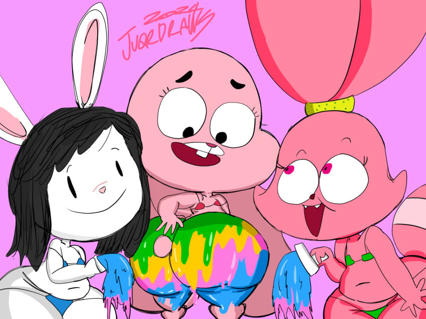 3girls anais_watterson anthro anthro_only ass big_ass big_butt bikini cartoon_network chowder elinor_rabbit elinor_wonders_why furry glacierk ju0rddraws lagomorph painting_body panini panini_(chowder) pidpizdochivna rabbit shortstack tagme the_amazing_world_of_gumball thick_thighs warner_brothers wide_hips