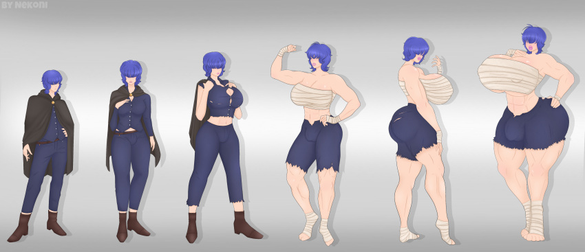 1boy 1futa amazon ass_expansion breast_expansion breasts bulge clothed clothing duo erection fully_clothed futanari futanari_transformation gender_transformation huge_ass huge_breasts light-skinned_futanari light-skinned_male light_skin male male_to_futa muscles nekoni_fa sequence standing thick_thighs transformation transformation_sequence wide_hips