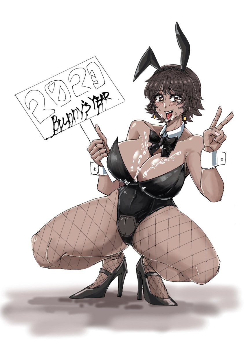 1girls big_breasts breasts bunny_ears bunnysuit busty curvaceous curvy curvy_body curvy_female curvy_figure escape1111 female heels huge_breasts josie_rizal large_breasts namco peace_sign squatting tekken thick_thighs thighs tongue tongue_out v_sign voluptuous white_background