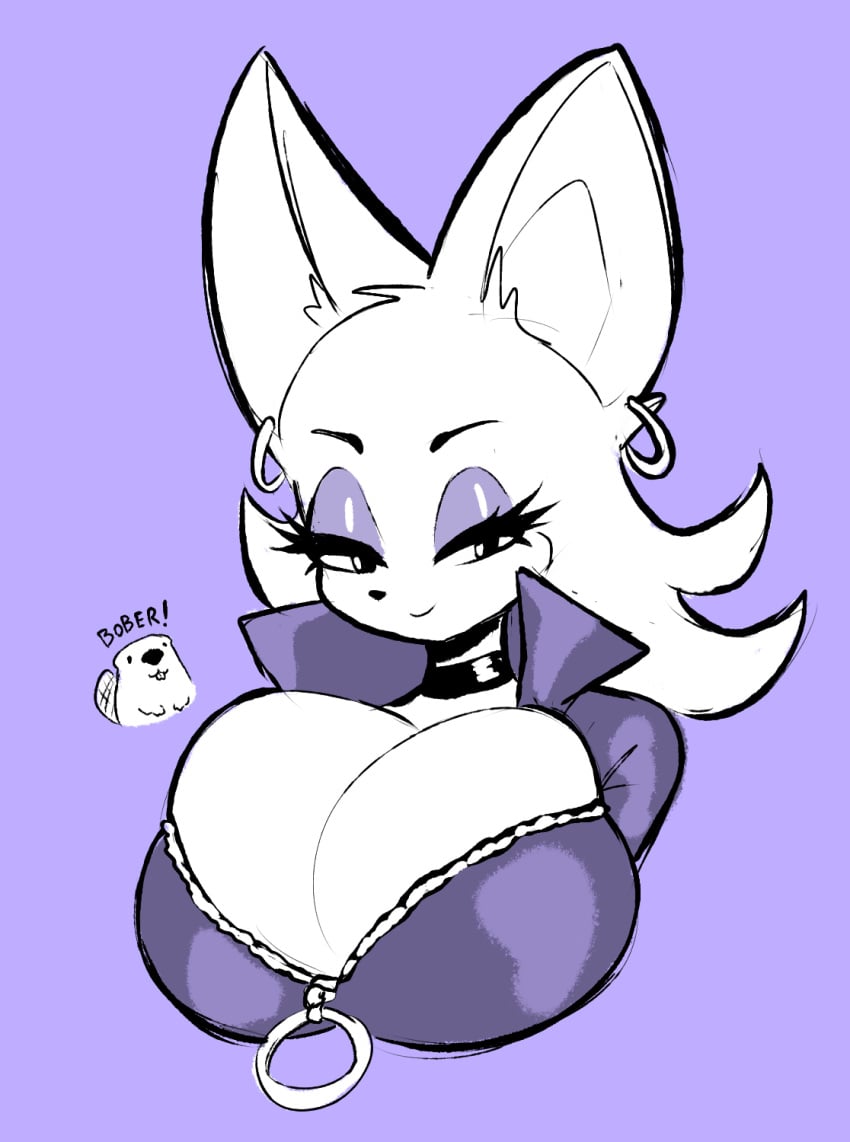 anthro bat beaver bedroom_eyes big_breasts breast_squish breasts bust_portrait choker cleavage clothed clothing dialogue ear_piercing ear_ring english_text female feral hi_res huge_breasts jamoart jewelry looking_at_viewer mammal monochrome narrowed_eyes necklace piercing portrait ring_piercing rodent rouge_the_bat seductive sega solo sonic_(series) sonic_the_hedgehog_(series) squish text zipper