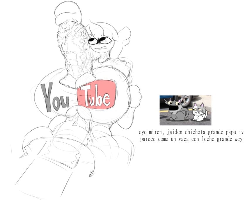 1girls emodood489 excessive_penis female huge_breasts jaiden jaiden_animations monochrome paizuri sketch tagme titjob