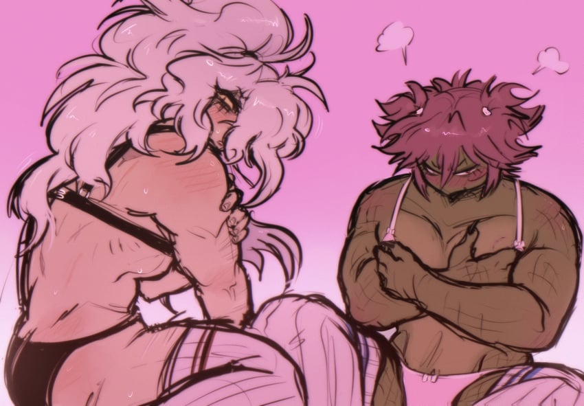 blush blushing_profusely bra cat_eyes color colored covering_breasts crossdressing gecko kneehighs kneesocks lizard long_hair male male_only muscles my_hero_academia panties pink_eyes pink_hair red_eyes scalie schpeenor shigaraki_tomura short_hair shuichi_iguchi spinner_(my_hero_academia) thick_ass thick_thighs trans_man white_hair