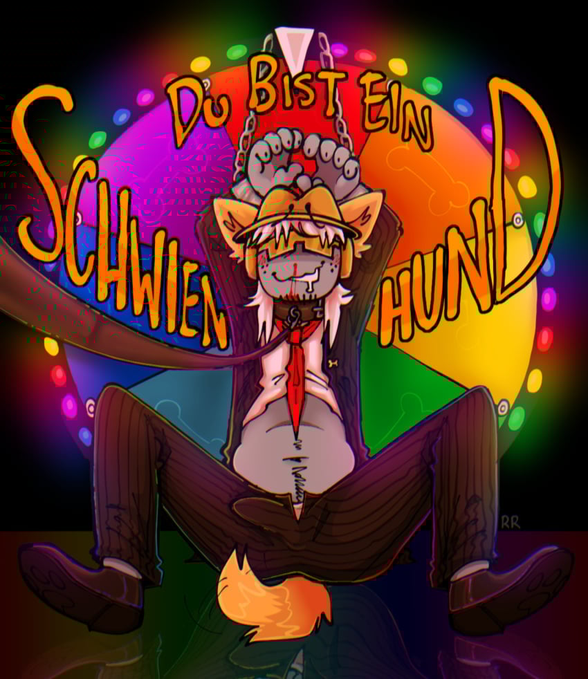 1boy artist_signature belly blush chance_(forsaken) clothed clothed_erection dog_chance_(forsaken) fedora forsaken_(roblox) hands_behind_head kemonomimi legs_apart male nosebleed raunchyrodeo roblox roblox_game robloxian roulette_wheel self_upload shoes sitting suit sunglasses tagme tail text