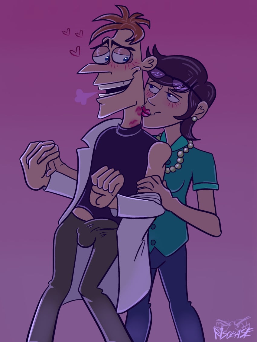 blush canon_couple charlin_doofenshmirtz couple cute digital_drawing_(artwork) digital_media_(artwork) doctor_robe dr_heinz_doofenshmirtz dr_heinz_doofenshmirtz's_girlfriend erection_under_clothing female female_dominating_male i_love_them kiss_mark kiss_on_neck light lighting no_ai phineas_and_ferb risobase romantic tagme white_robe