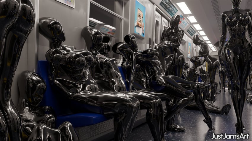assimilation curvy curvy_female fetish group justjamsart living_latex metro public sack train transformation
