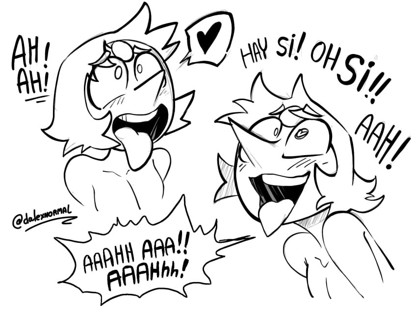 ahe_gao blush cartoon_network dalexnormal dnormal11 gem_(species) hair highres looking_pleasured nude nude_female onomatopoeia open_mouth pearl_(steven_universe) spanish_dialogue spanish_text steven_universe text tongue tongue_out