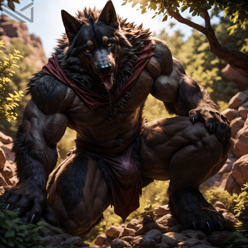 1:1 4k abs absurd_res ai_generated anthro athletic black_nose bulge canid canine canis city clothed clothing colored colorful detailed detailed_background detailed_bulge detailed_fur full-length_portrait fur genitals hair hi_res light lighting looking_at_viewer male mammal muscular muscular_anthro muscular_male notte outdoor outside pecs plant portrait realistic running shaded smile soft_shading solo solo_focus three-quarter_portrait tree tuft warm_colors wolf