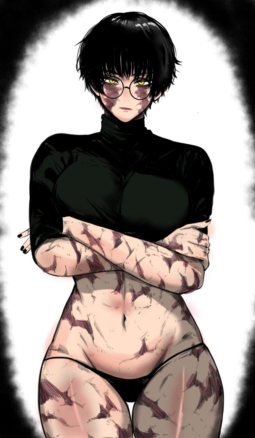 black_nails burn_scar color color_edit colorized glasses jujutsu_kaisen masoq095 panties scars very_short_hair zenin_maki