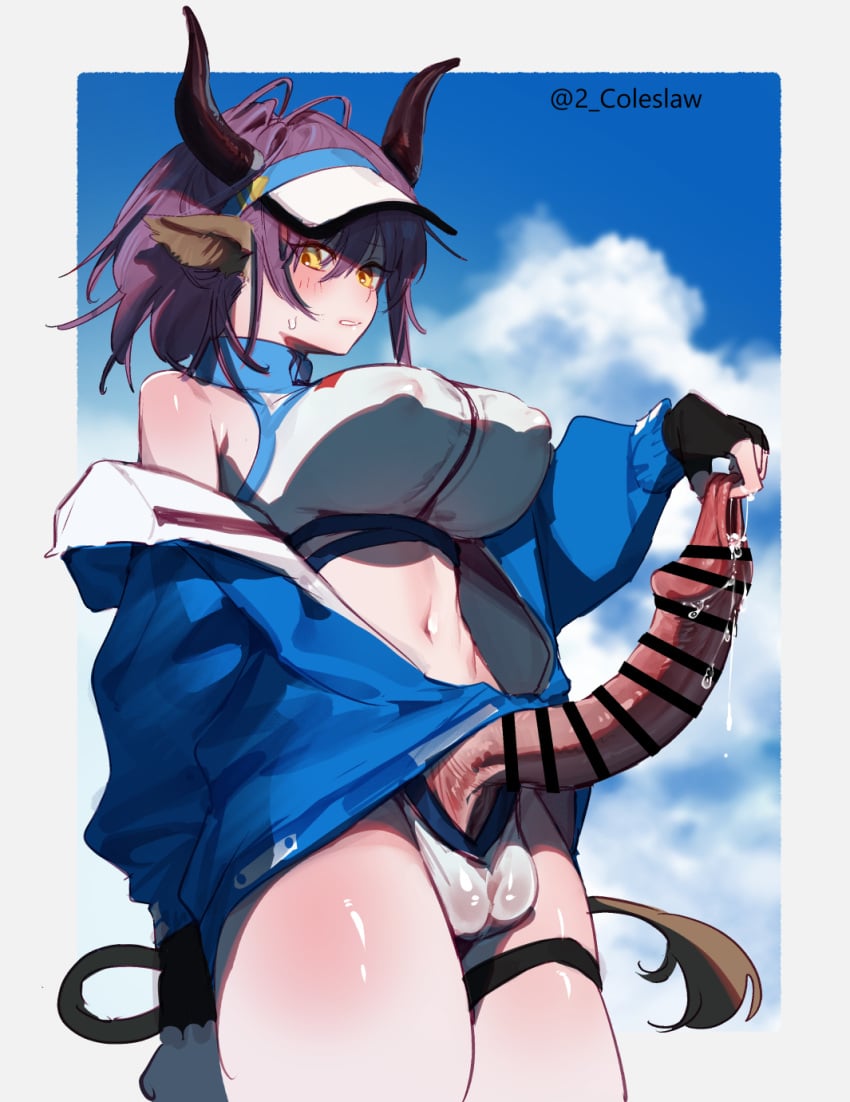 1futa animal_ears anime_nose arknights balls ballsack bar_censor big_breasts black_gloves blue_jacket blue_sky breasts censored clothed clothing covered_nipples covered_testicles cow_ears cow_girl cow_horns cow_tail cowboy_shot crop_top erection fingerless_gloves foreskin foreskin_play foreskin_pull futa_only futanari gloves hair_between_eyes highres horns huge_cock huge_nipples humanoid humanoid_penis intact jacket kemonomimi large_breasts light-skinned_futanari light_skin long_foreskin long_sleeves masturbation mirin_chikuwa mostly_clothed navel penis precum purple_hair scrotum sideroca_(arknights) sideroca_(light_breeze)_(arknights) sky smooth_penis solo standing tail testicles thigh_strap uncut unretracted_foreskin visor_cap yellow_eyes