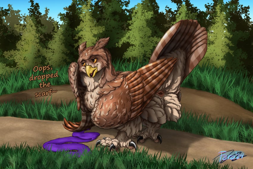 absurd_res anatomically_correct animal_genitalia avian beak bird cloaca ear_tuft eurasian_eagle-owl feet feral ferobird genitals hi_res horned_owl owl presenting scarf shy solo tagme talons toes true_owl tuft