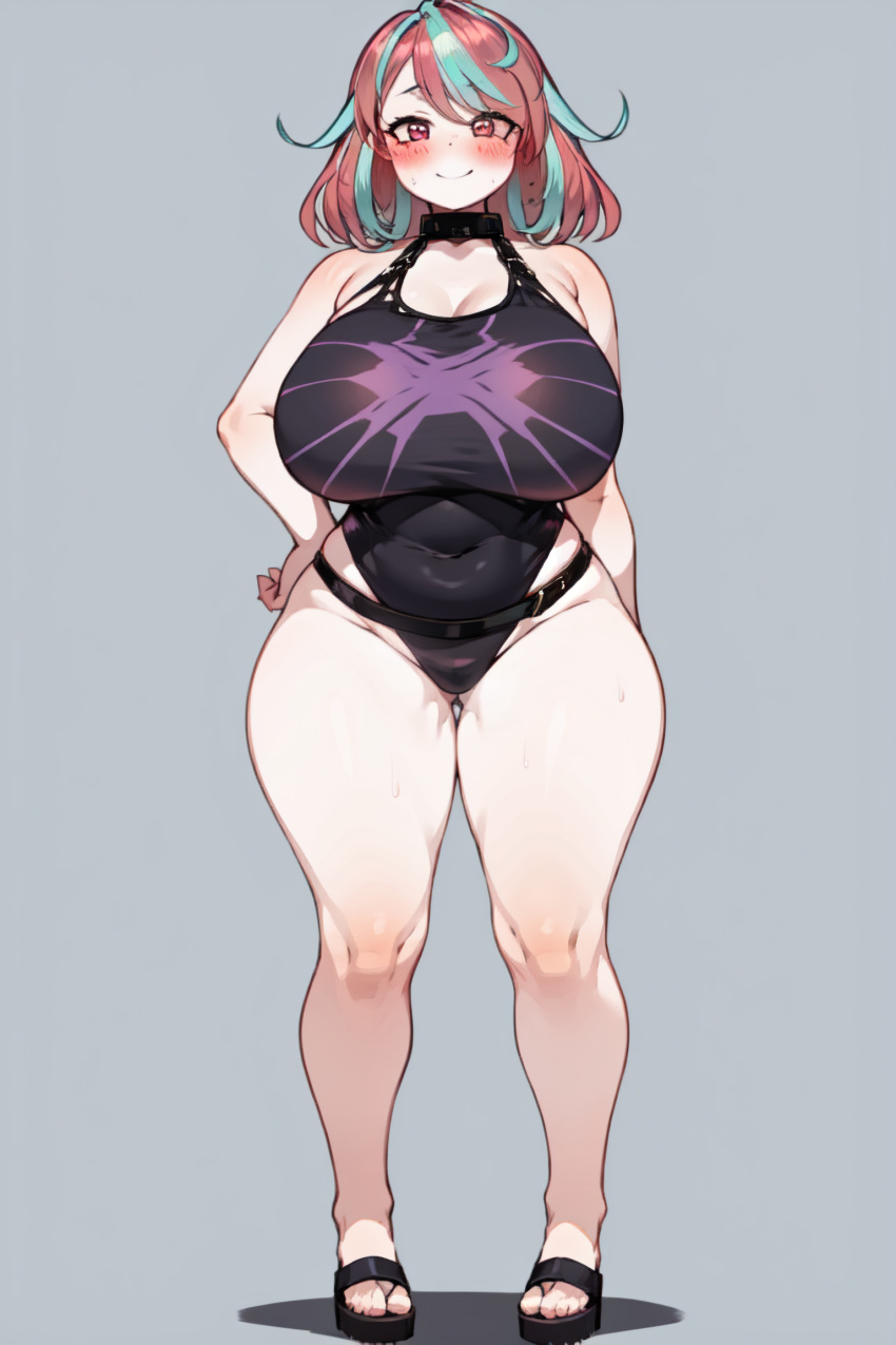 ai_generated emikukis huge_breasts multicolored_hair ricochetk smile swimsuit virtual_youtuber vtuber wide_hips