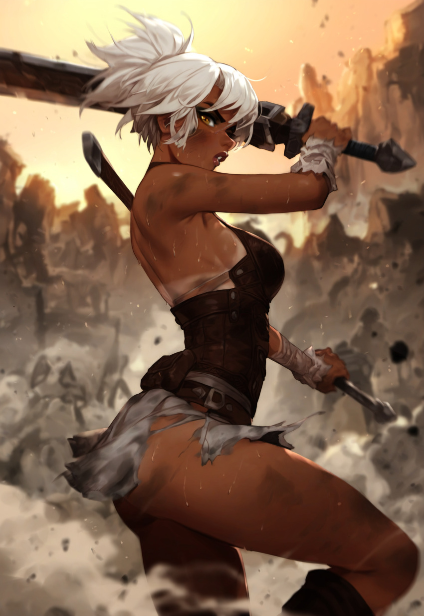 ai_generated battle female league_of_legends pumpkinseed riven tan_skin white_hair