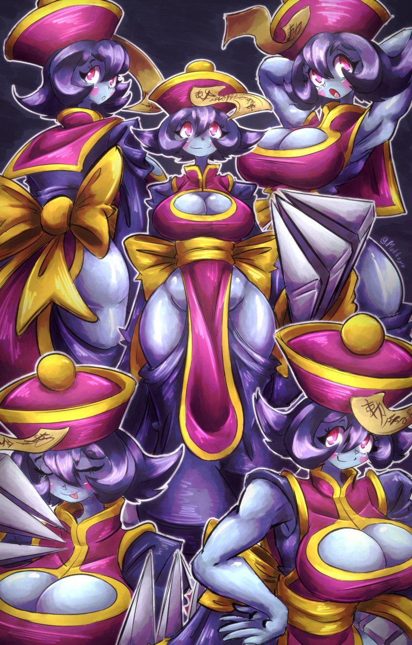 1girls blue_skin boob_window breasts cleavage darkstalkers hsien_ko jiangshi lei-lei lei_lei mokkoyu thighs vampire wide_hips zombie