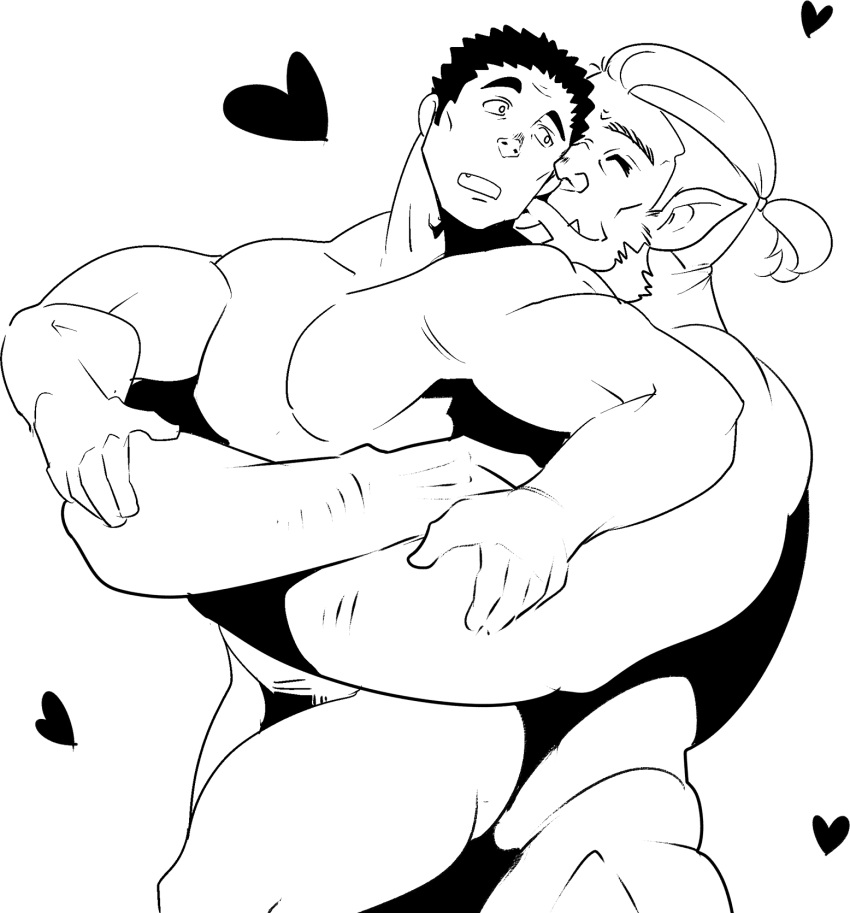 abs bara big_dom_small_sub big_muscles black_hair carrying_another carrying_partner dominant duo fangs guppo hair heart hi_res holding_partner hug human human_on_humanoid humanoid humanoid_pointy_ears interspecies intimate larger_humanoid larger_male male male/male mammal muscular muscular_human muscular_humanoid muscular_male nude orc orc_male pecs ponytail romantic romantic_couple size_difference smaller_human smaller_male teeth