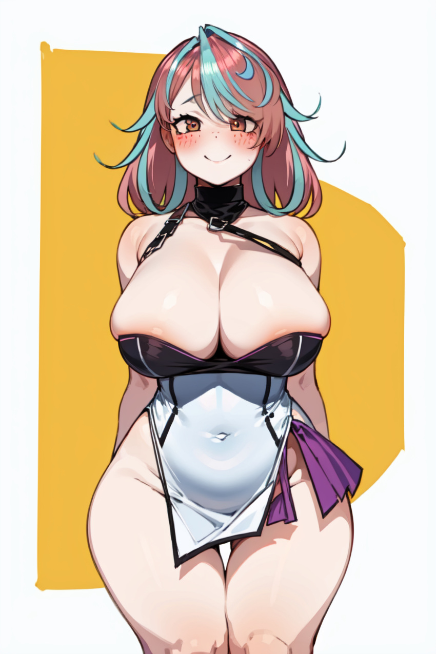 ai_generated emikukis huge_breasts multicolored_hair ricochetk smile virtual_youtuber vtuber wide_hips