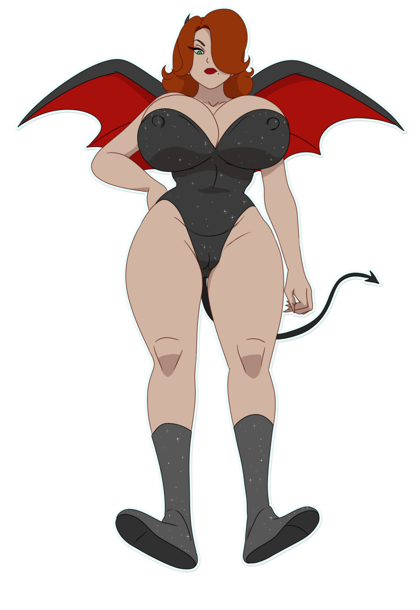 angry beauty_mark big_breasts big_nipples cili_(disscreenvision) discreenvision huge_breasts inusen looking_at_viewer makeup milf orange_hair shoes succubus tagme tail the_secret_of_the_house thick_thighs wings