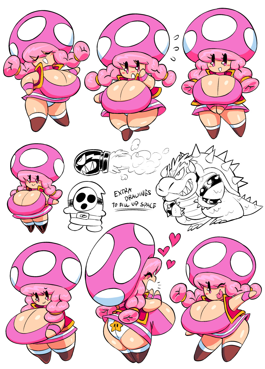 2024 :d backboob big_ass big_breasts boob_window bowser bullet_bill chubby chubby_female cleavage clothed cute female hair huge_ass huge_breasts mario_(series) mob_face nintendo no_bra panties pink_hair png shortstack shy_guy sideass sketches theguywhodrawsalot toadette twintails underass