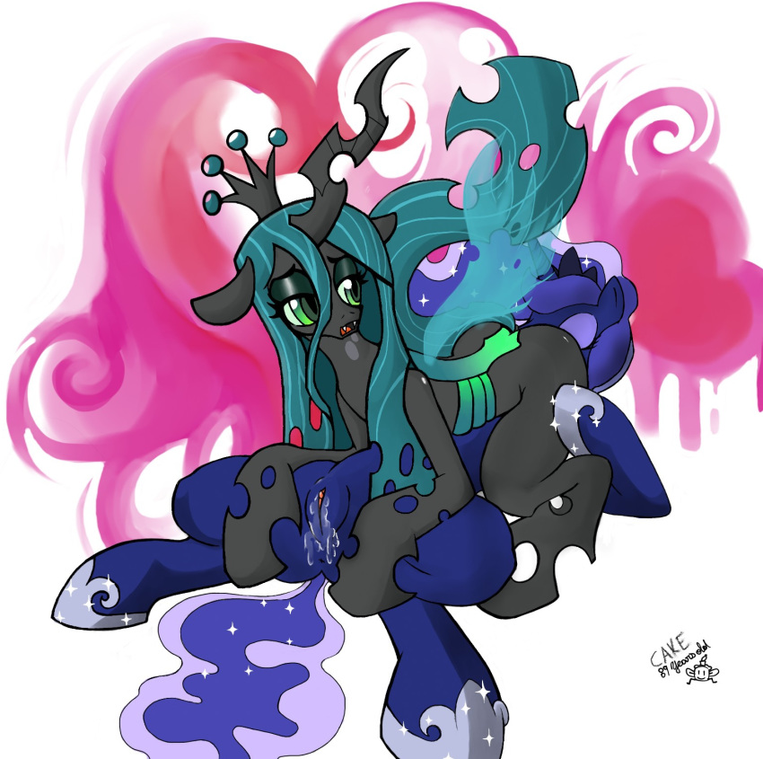 69 2012 alicorn changeling crown cunnilingus duo equine fangs female feral friendship_is_magic green_eyes green_hair hair horn horse my_little_pony oral oral_sex pony princess_luna_(mlp) pussy_juice queen_chrysalis_(mlp) ricocake sex spread_legs spreading vaginal_penetration wings yuri