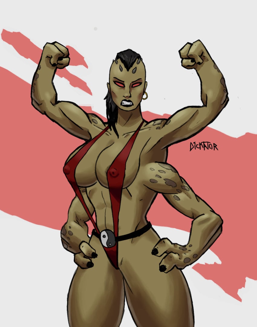 3_fingers abs angry big_breasts big_nipples dicktator66 erect_nipples_under_clothes female midway midway_games mortal_kombat mortal_kombat_3 multi_arm multi_limb muscle muscles muscular muscular_arms muscular_female nipple_bulge nipple_outline one-piece_swimsuit sheeva shokan skimpy skimpy_clothes skimpy_costume skimpy_outfit skimpy_swimwear ying_yang_symbol