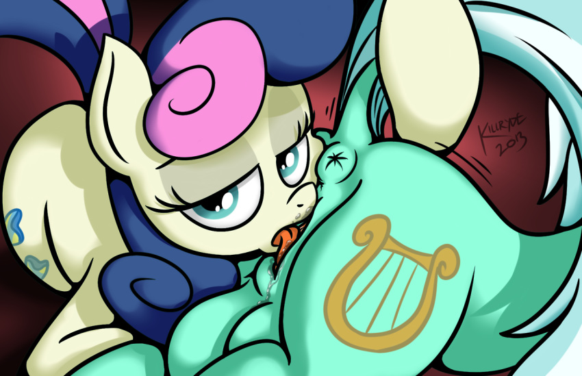 2girls anus ass bonbon_(mlp) crotchboob crotchboobs cunnilingus equine female friendship_is_magic furry furry_only horse killryde lyra_heartstrings_(mlp) multiple_girls my_little_pony no_humans oral pony pussy pussy_juice yuri